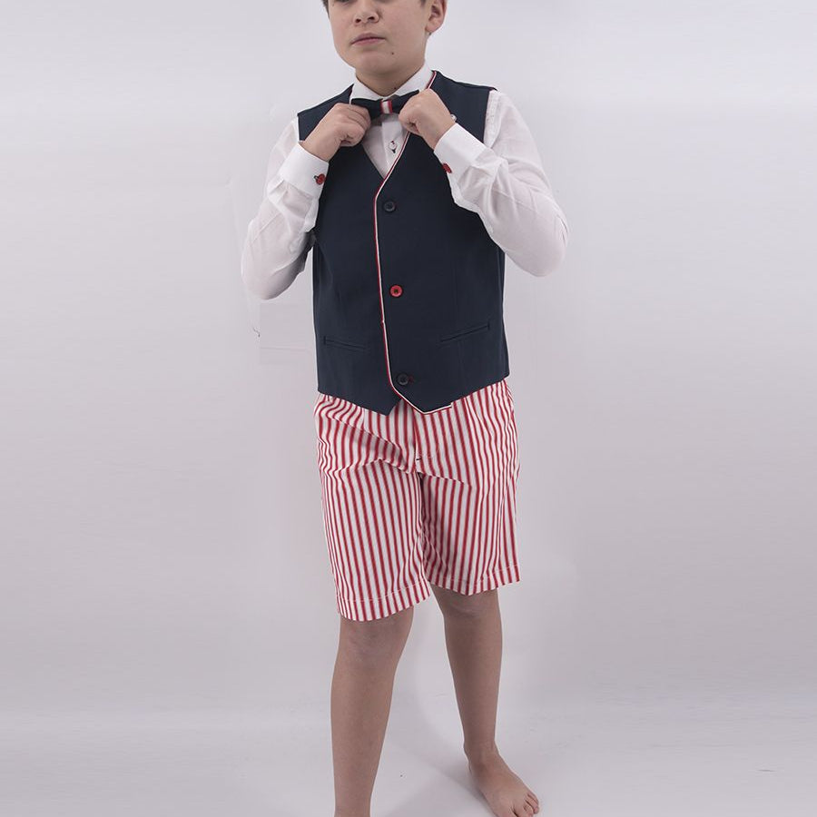 Hero Elegant Navy Suit/es 1 Bermuda Shirt Vest Bow Tie