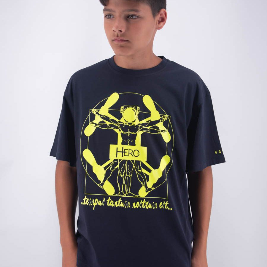 Hero T-shirt Over Fit Short Sleeve Vetruvian Print Embroidery Leet