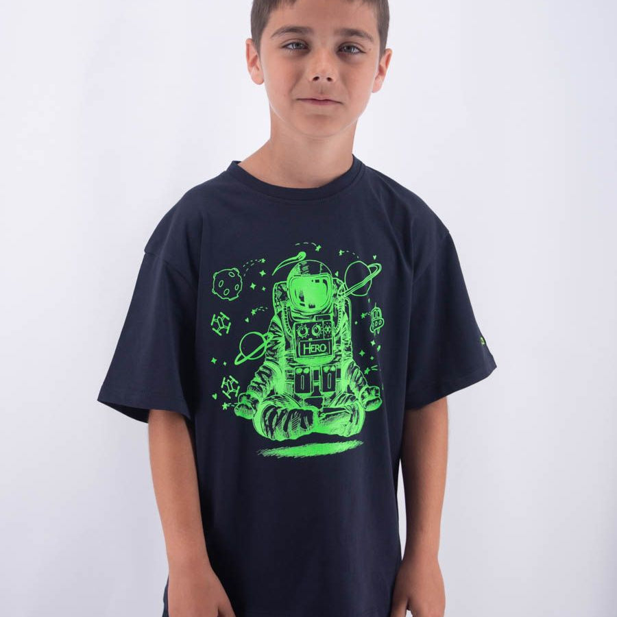 Hero T-shirt Over Fit Short Sleeve Yoga Print Astronaut Embroidery Leet