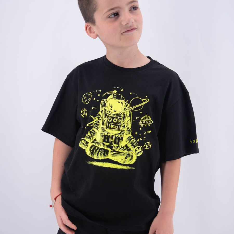 Hero T-shirt Over Fit Short Sleeve Yoga Print Astronaut Embroidery Leet