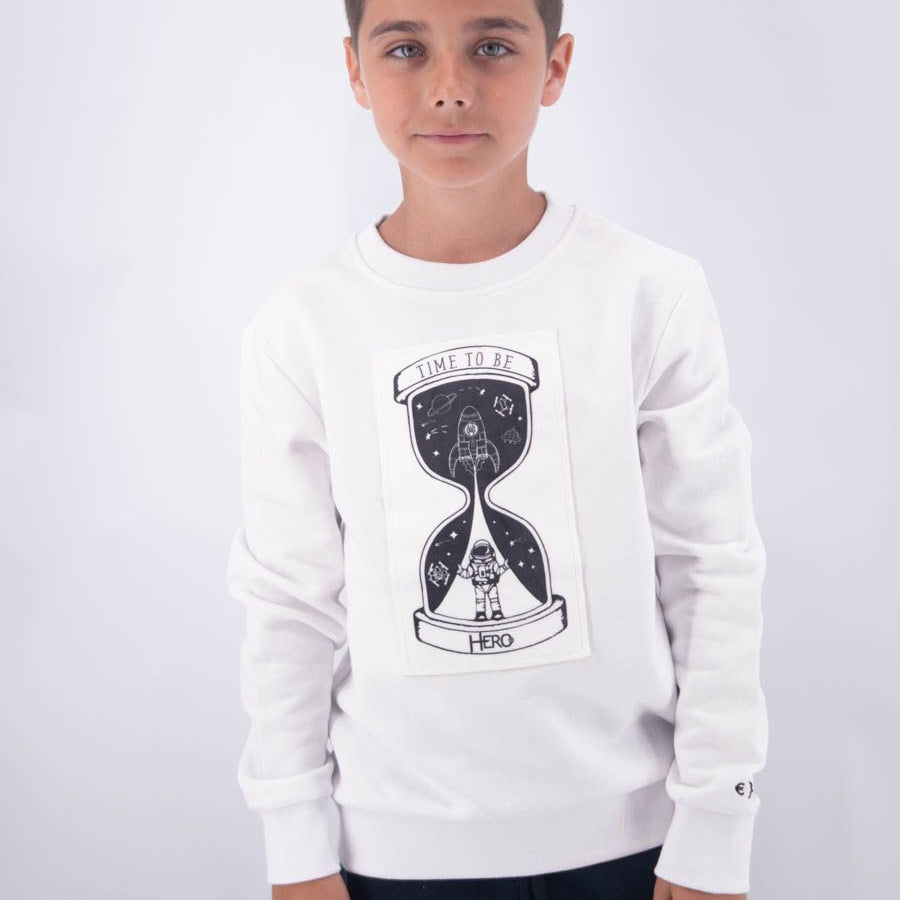 Hero Crewneck Sweatshirt with Leet Embroidery and Time Print