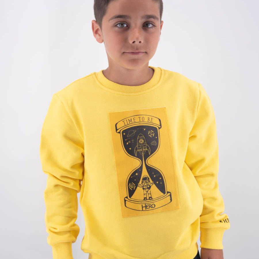 Hero Crewneck Sweatshirt with Leet Embroidery and Time Print