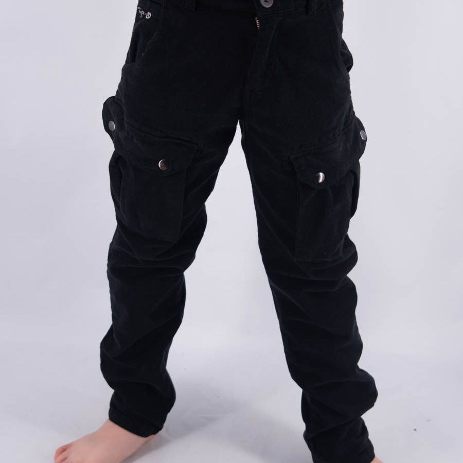 Trousers MICROVELVET CARGO PANTS HERO LEET EMBROIDERY WITH POCKET APPLICATION DRONE PRINT DENIM