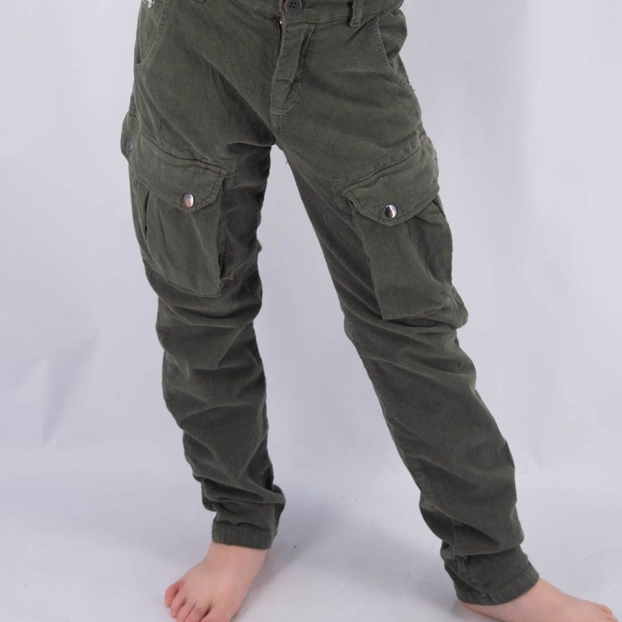 Trousers MICROVELVET CARGO PANTS HERO LEET EMBROIDERY WITH POCKET APPLICATION DRONE PRINT DENIM