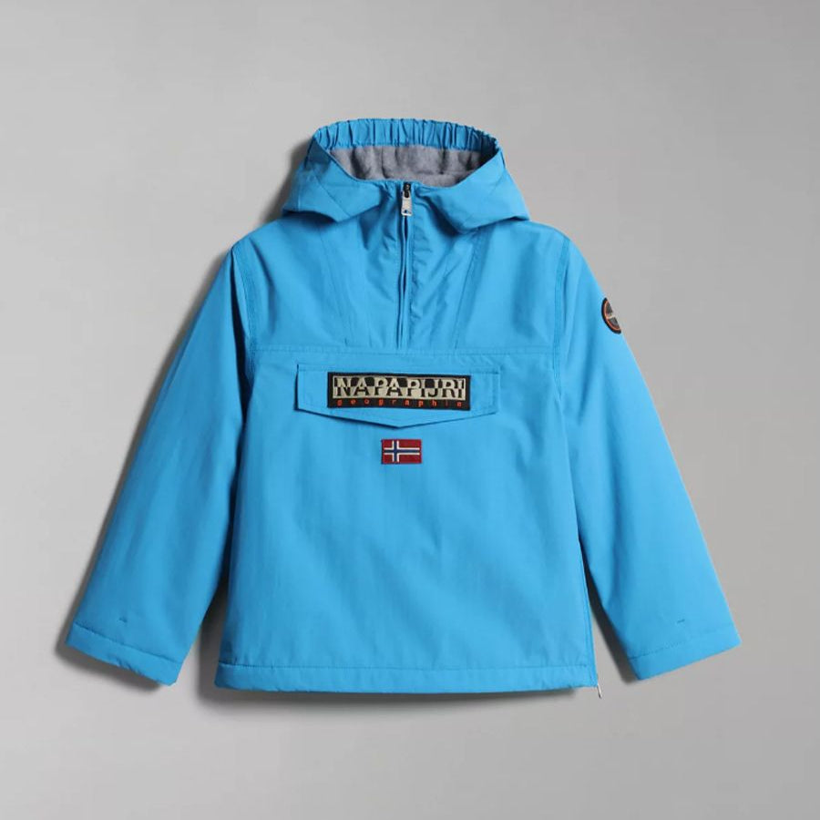 Nylon jacket with fixed hood and recycled down-free padding