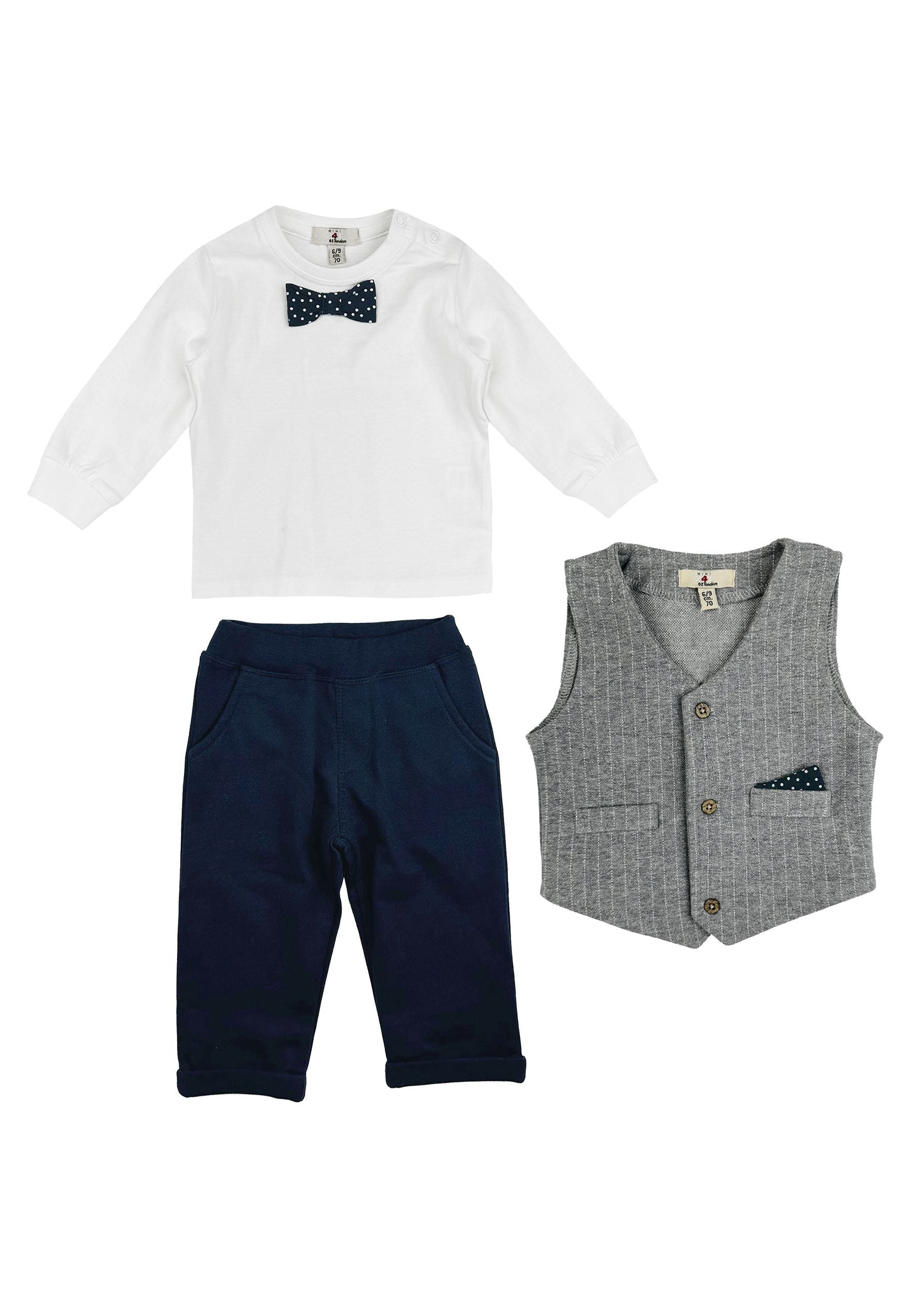 Iiniim Completo Neonato 0-18 Mesi – Grigio – Set 3 Pezzi: Panciotto, Camicia E Pantaloni – Maniche Lunghe Primavera/Autunno