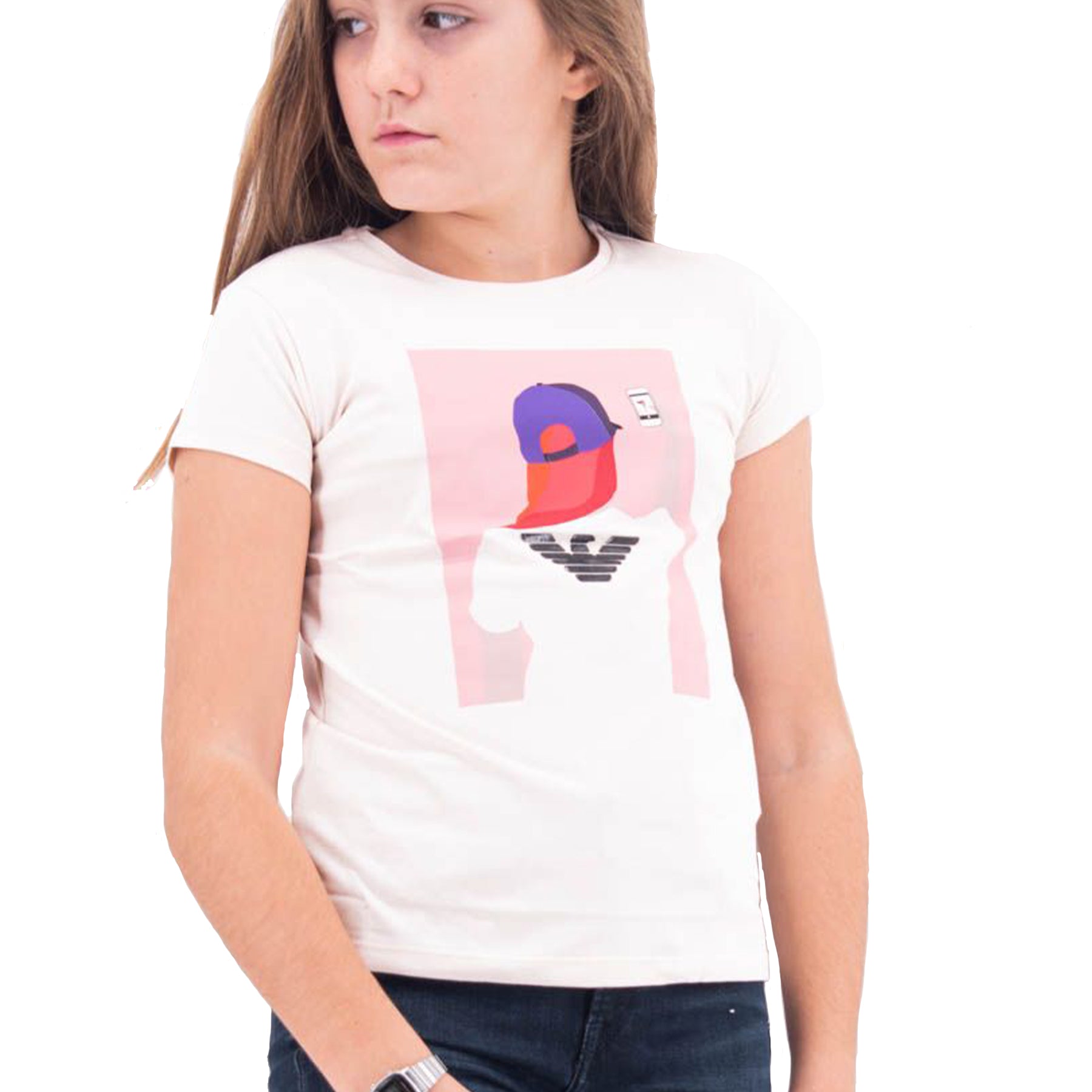 Armani Short Sleeve T-Shirt with Selfie Logo Print