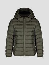 Down jacket with fixed hood