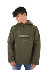 Nylon jacket with fixed hood and recycled down-free padding