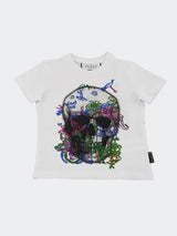 T-shirt Embroidered Round Neck Crystals Skull