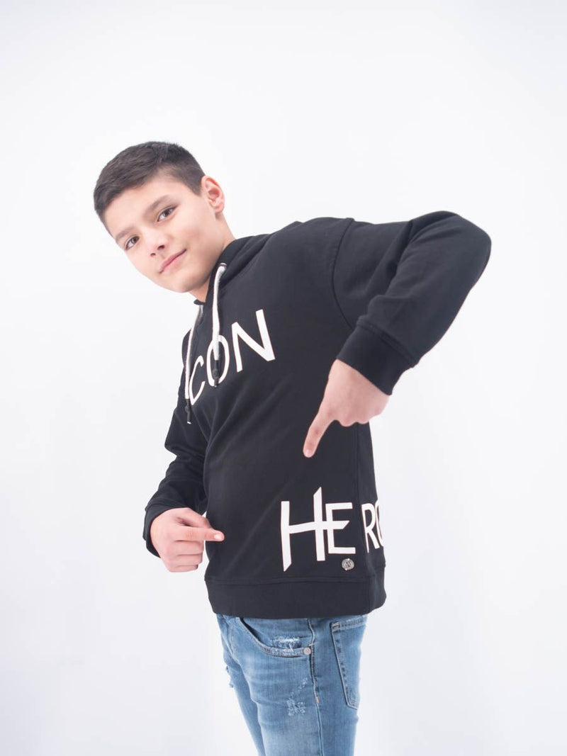 Sweatshirt HERO BOY'S CLOSED SWEATSHIRT WITH DOUBLE HOOD EMBOSSED PRINT ICON HERO LOGO