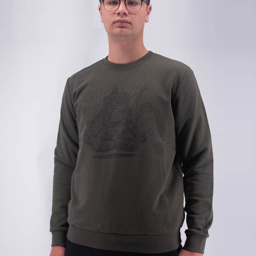 Hero Crewneck Sweatshirt with Leet Embroidery and Yoga Astronaut Print