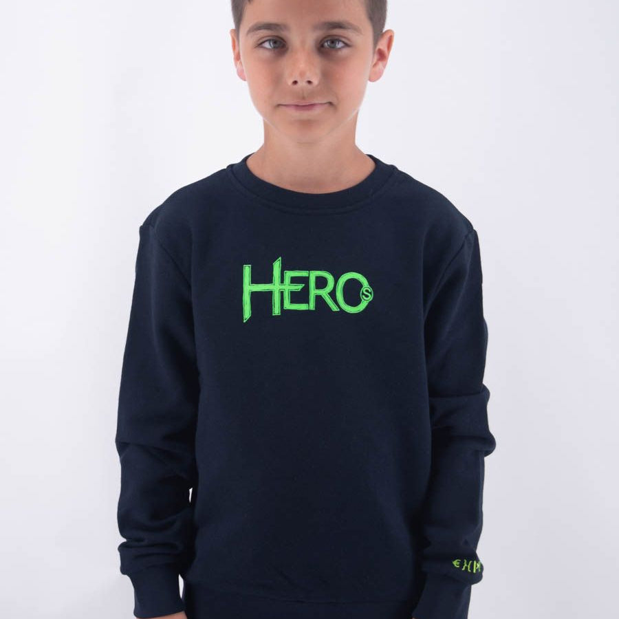 Hero Crewneck Sweatshirt with Leet Embroidery and Space Print