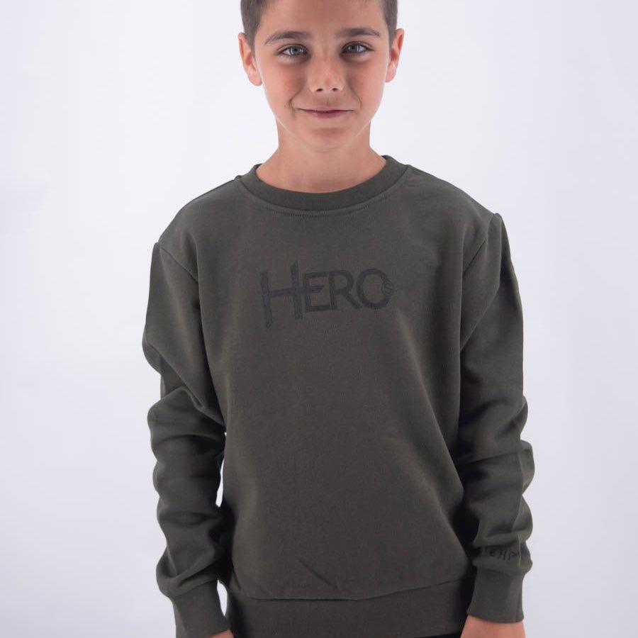 Hero Crewneck Sweatshirt with Leet Embroidery and Space Print