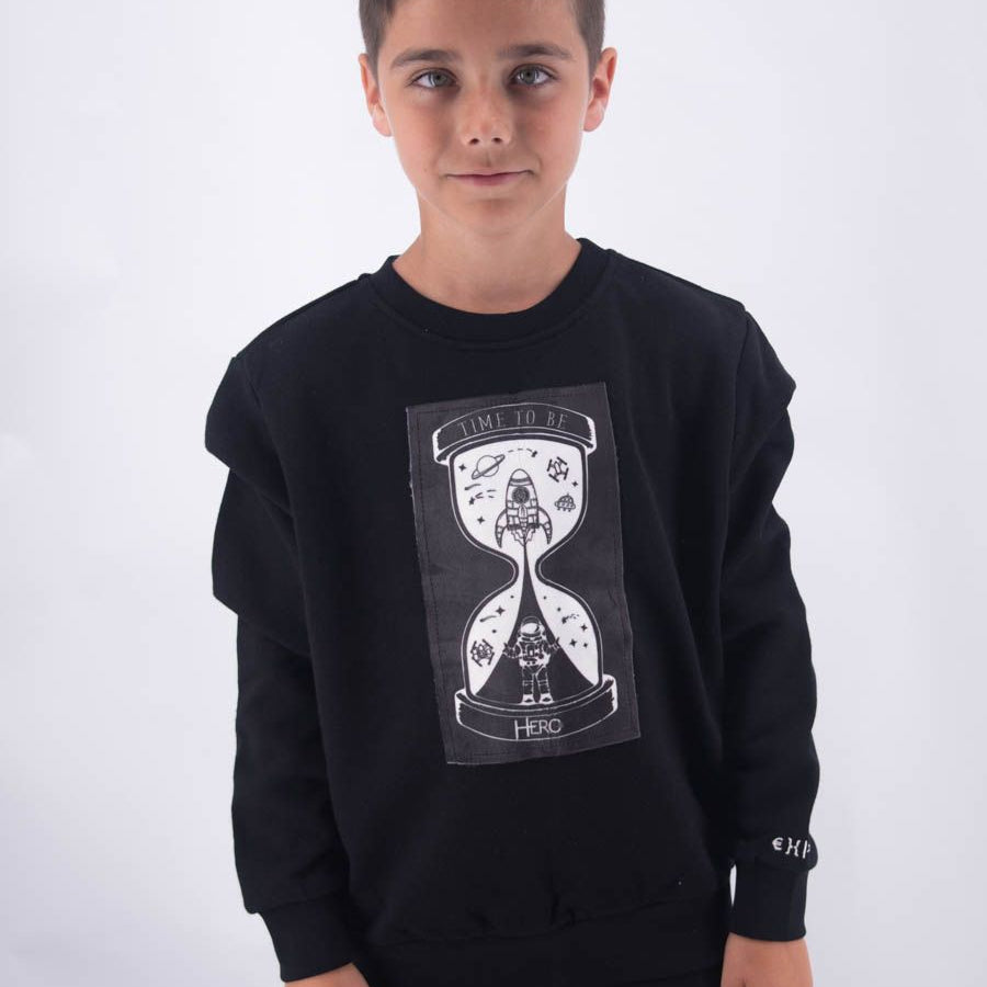 Hero Crewneck Sweatshirt with Leet Embroidery and Time Print