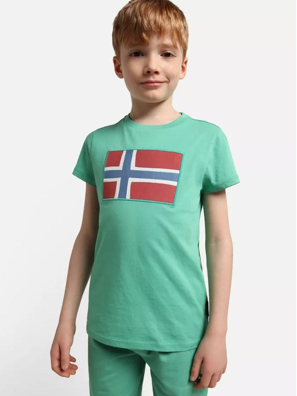 T-shirt a manica corta con stampa frontale bandiera
