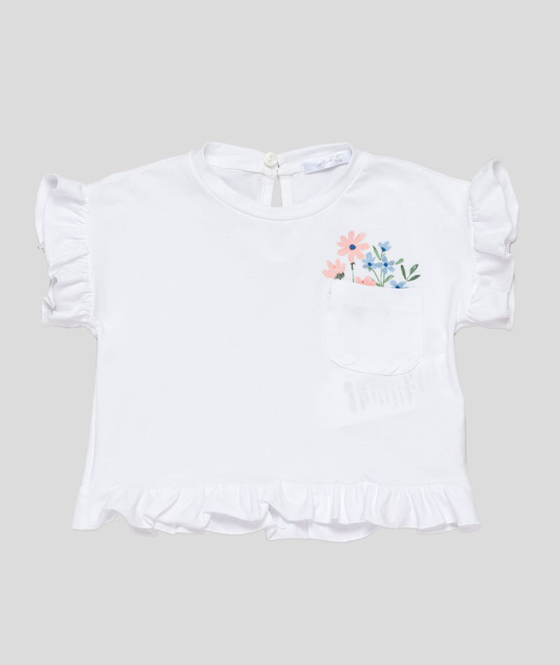 T-shirt  tinta unita con mini Stampa fiori multicolor